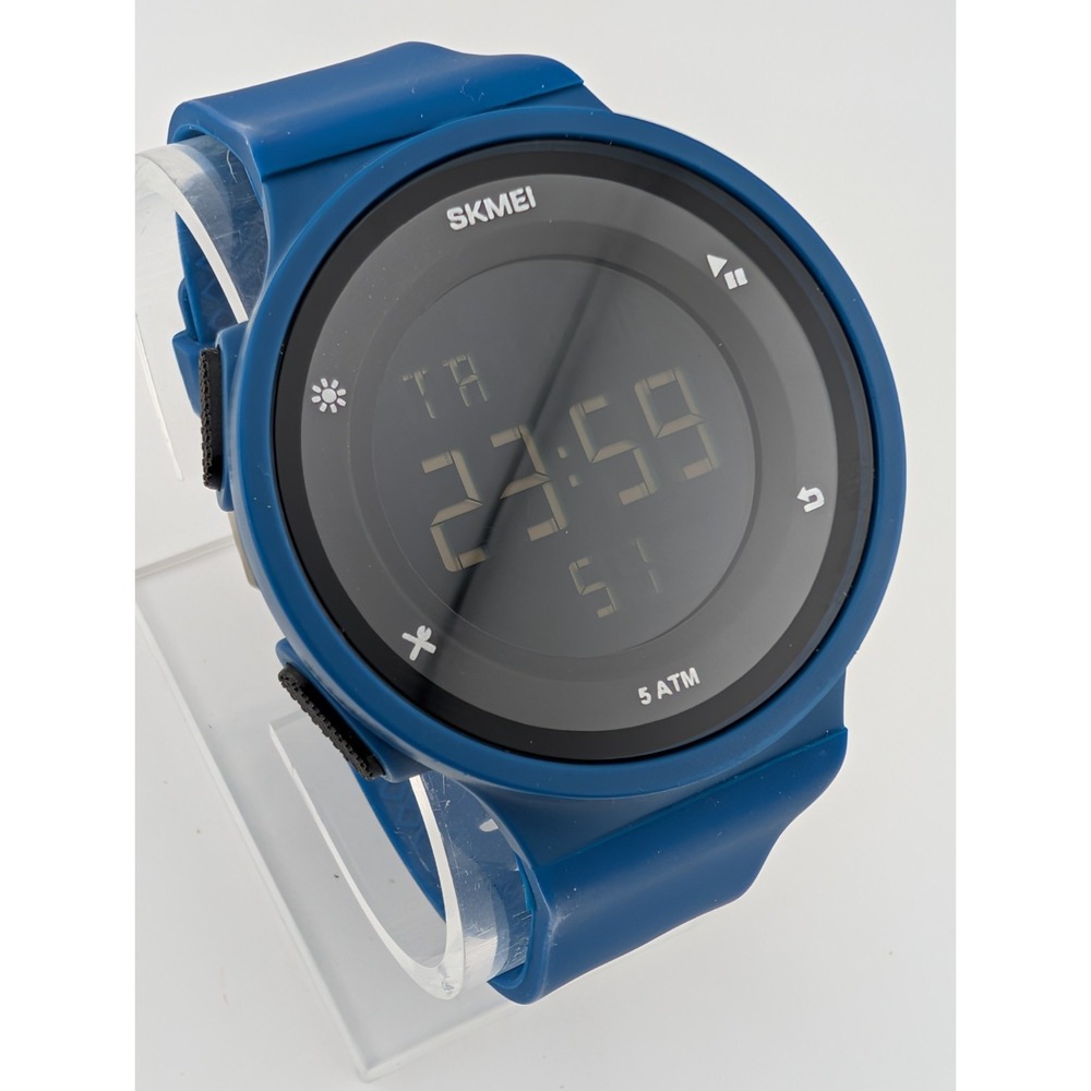 SKMEI Digital Watch Men 42mm Case Blue Silicone‎ Band- New Battery